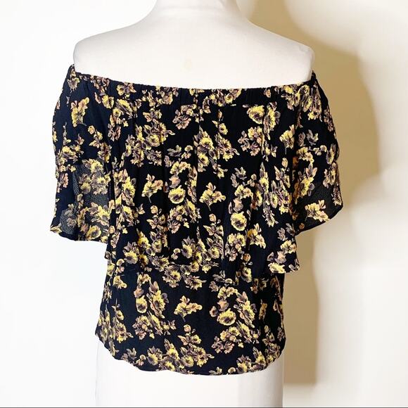 Blue life floral print off the shoulder ruffle blouse revolve black yellow XS - Picture 4 of 9